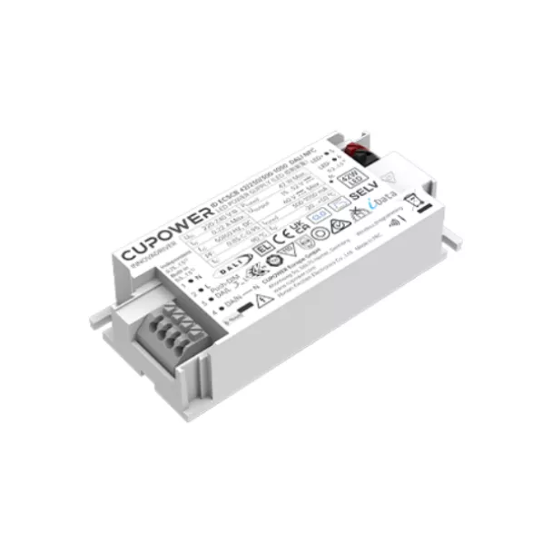 The CUPOWER ECSCB 42/230/300-1050 DALI-2 DT6 NFC LED driver delivers 300-1050mA constant current with flicker-free dimming for professional lighting. Contact ADM for details.