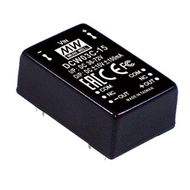 MEAN WELL DCW03B-05 24V to Â±5VV 3W Dual Output PCB mount DC to DC converter