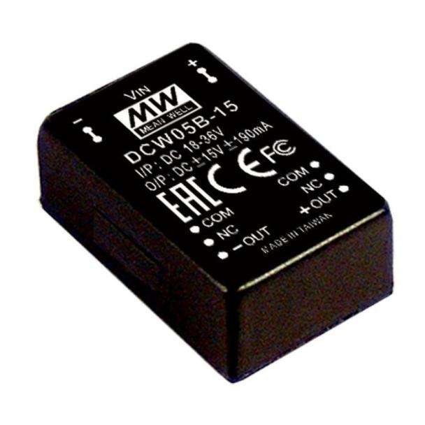 MEAN WELL DCW05C-05 24V to Â±5VV 5W Dual Output PCB mount DC to DC converter