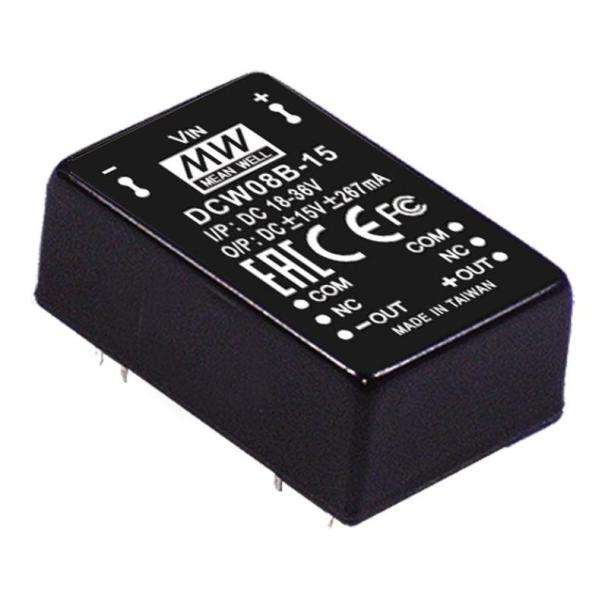 MEAN WELL DCW08A-05 12V to Â±5VV 8W Dual Output PCB mount DC to DC Converter