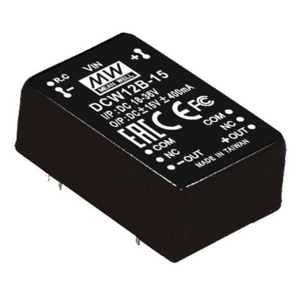 MEAN WELL DCW12A-05 12V to Â±5VV 12W Dual Output PCB Mount DC to DC Converter