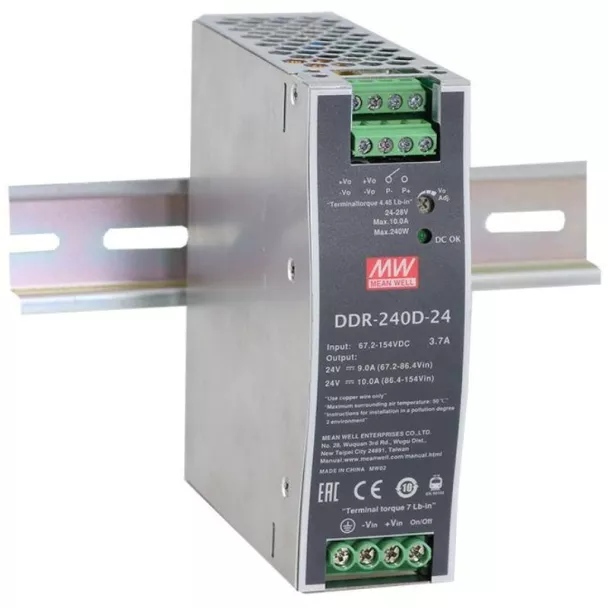 MEAN WELL DDR-240B-24 24V to 24V 240W DIN Rail DC to DC Converter