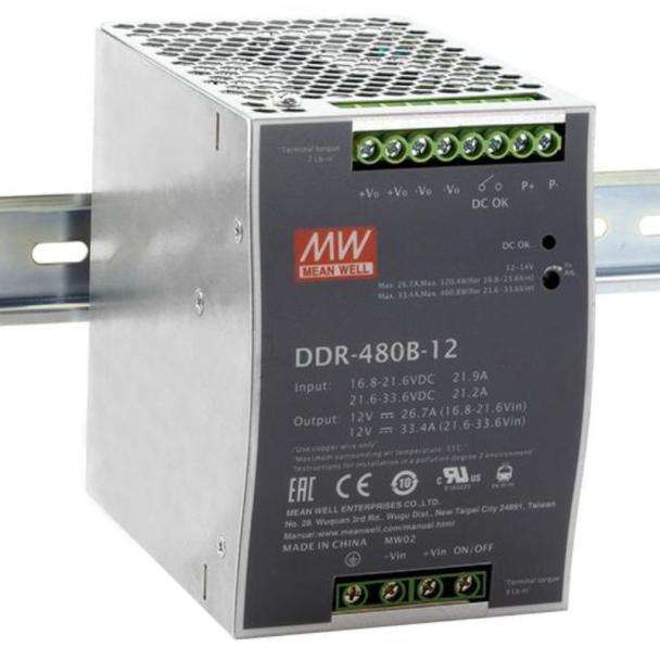 MEAN WELL DDR-480B-24 24V to 24V 480W DIN Rail DC to DC Converter