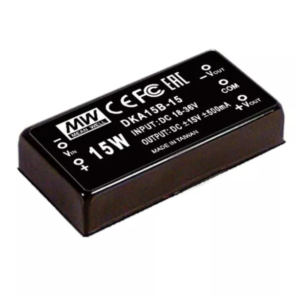 MEAN WELL DKA15A-05 12V to Â±5VV 15W Dual Output PCB Mount DC to DC Converter