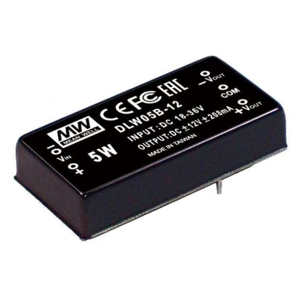 MEAN WELL DLW05A-05 12V to Â±5VV 5W Dual Output PCB mount DC to DC converter