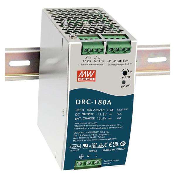 MEAN WELL DRC-180A DIN rail power supply with UPS function for 12V batteries