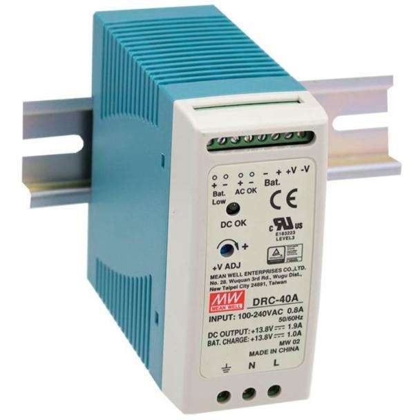 MEAN WELL DRC-40A DIN rail power supply with UPS function for 12V batteries