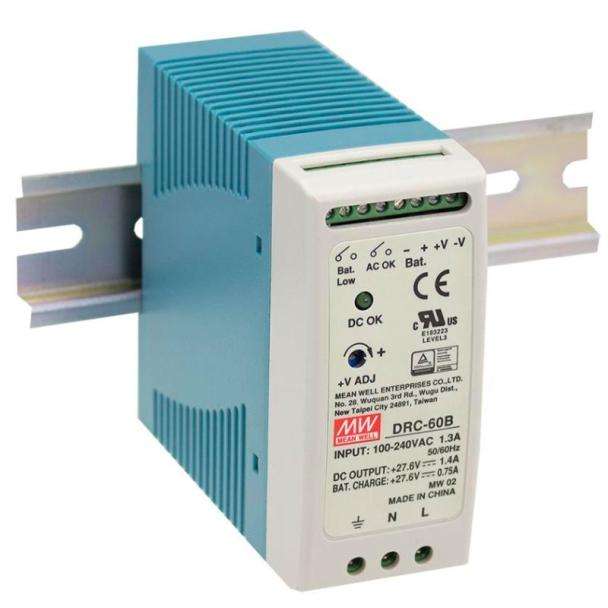 MEAN WELL DRC-60A DIN rail power supply with UPS function for 12V batteries