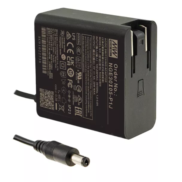 MEAN WELL NGE45I24-P1J Wall Adapter 45W 24V 1.8A 2.1mm DC Jack with AU Plug