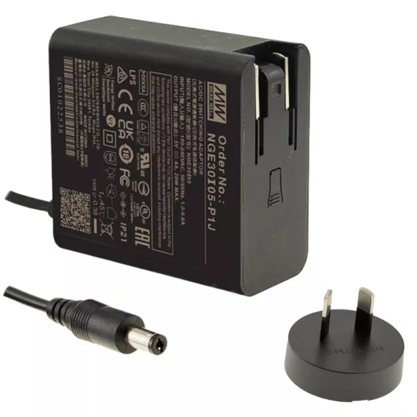 MEAN WELL NGE65I24-P1J Wall Adapter 65W 24V 2.71A 2.1mm DC Jack with AU plug