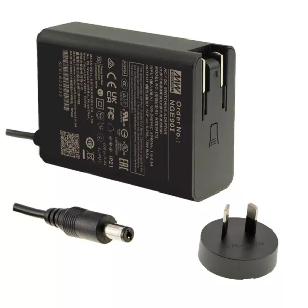 MEAN WELL NGE90I24-P1J Wall Adapter 90W 24V 3.75A 2.1mm DC Jack with AU plug