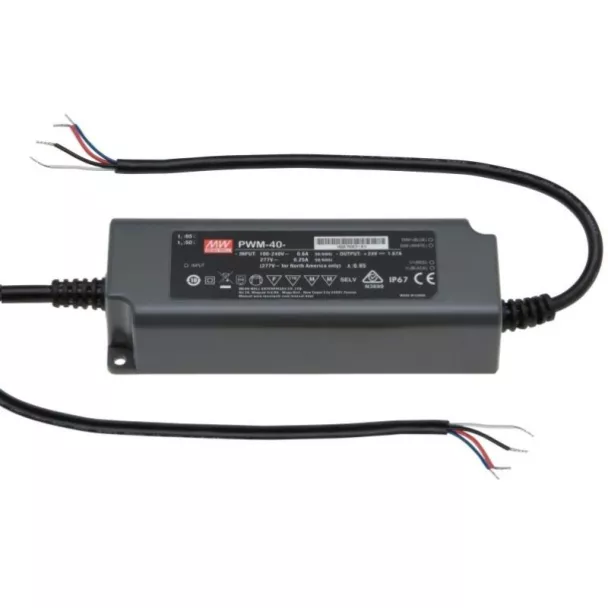 MEAN WELL PWM-40-48 LED Driver CV 40W 48V 0.84A Dimmable IP67 - NO plug