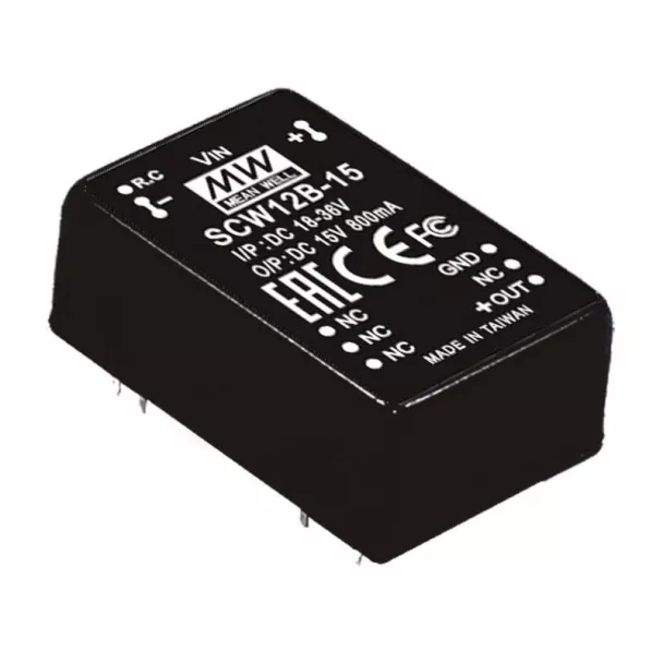 MEAN WELL SCW12A-15 12V to 15V 12W PCB Mount DC to DC Converter