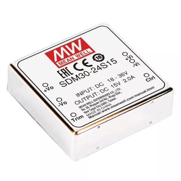 MEAN WELL SDM30-12S12 12V to 12V 25W PCB Mount DC to DC Converter