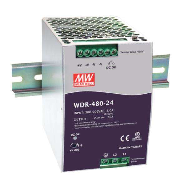 MEAN WELL WDR-480-24 24V 2 Phase DIN Rail Power Supply
