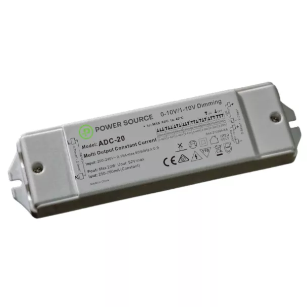 POWER SOURCE ADC-20 LED Driver Selectable CC 20W 250~700mA 3~42V 0/1-10V Dimmable IP20