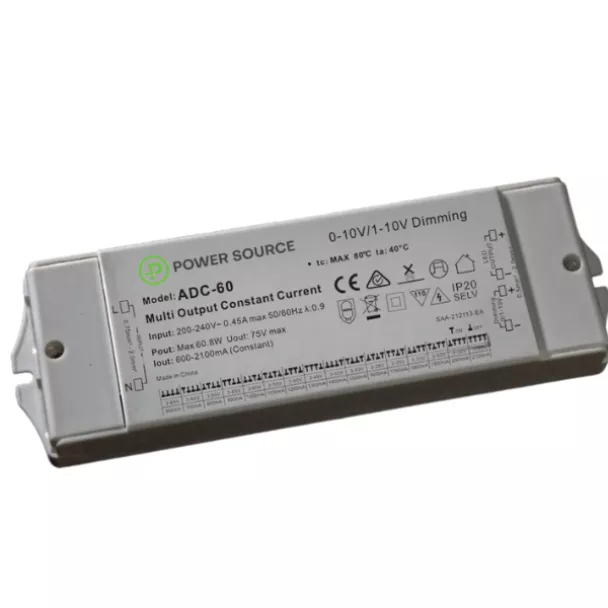 POWER SOURCE ADC-60 LED Driver Selectable CC 60W 600~2100mA 3~65V 0/1-10V Dimmable IP20