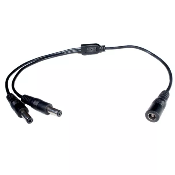 DC power lead splitter 1 x  socket (OD 5.5mm / ID 2.1mm) to 2 x plugs (OD 5.5mm / ID 2.1mm)