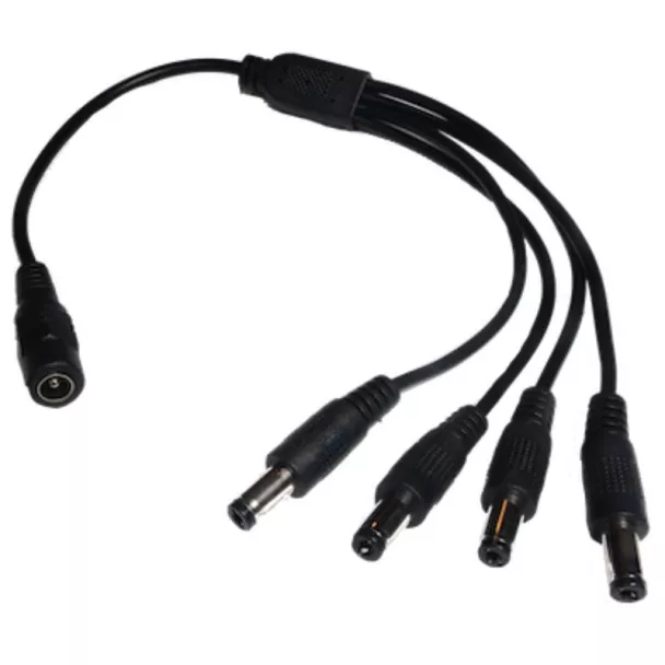 DC power lead splitter 1 x socket (OD 5.5mm / ID 2.1mm) to 4 x plugs (OD 5.5mm / ID 2.1mm)