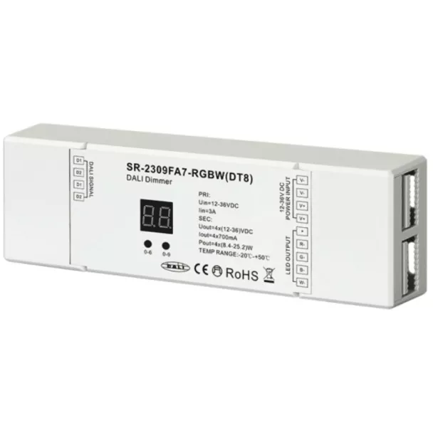 Sunricher DALI RGBW DC LED Controller Input 12~36Vdc Output 4 x 700mA 12~36Vdc Constant Current PWM