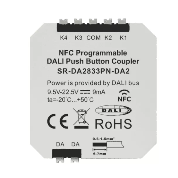 SUNRICHER SR-DA2833PN-DA2 NFC Programmable 4-Key DALI/DALI-2 Push Button Coupler