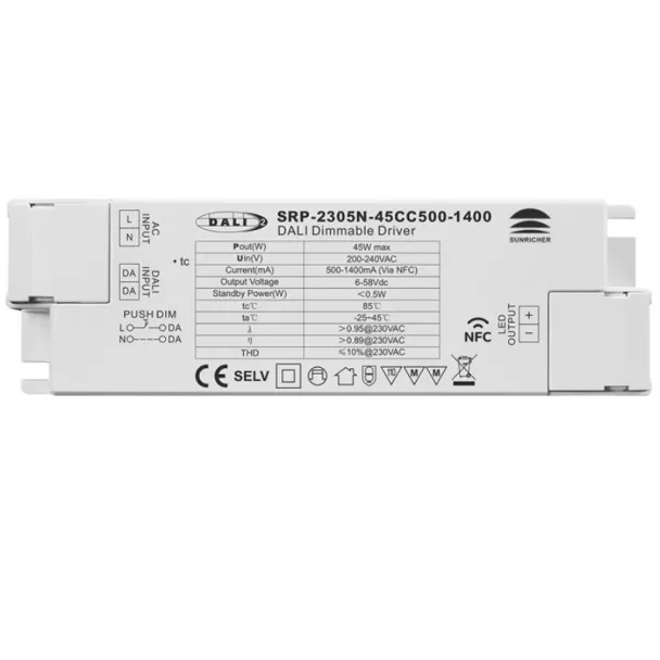 SUNRICHER SRP-2305N-45CC500-1400 Compact LED Driver CC 45W 500-1400mA DALI-2 NFC
