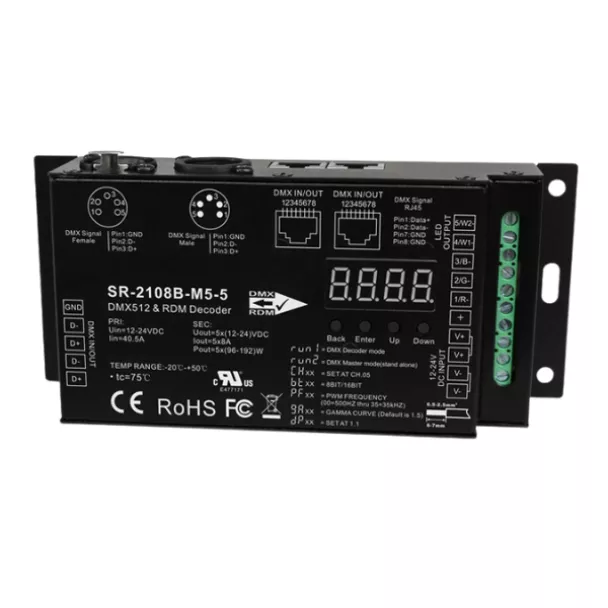 Sunricher SR-2108B-M5-5 – 5-Channel DMX512 & RDM LED Controller (Master/Decoder Mode)