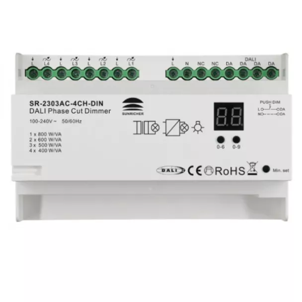Sunricher SR-2303AC-4CH-DIN DALI+Push+Phase Cut LED Dimmer