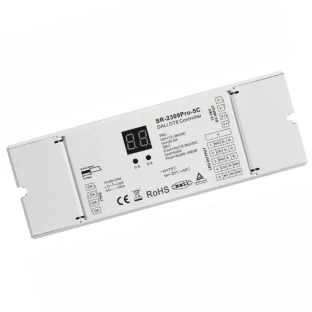 SUNRICHER SR-2309PRO-5C RGBCW DC LED Controller DALI-2 Input 12-36Vdc Output 5 x 5A CV PWM